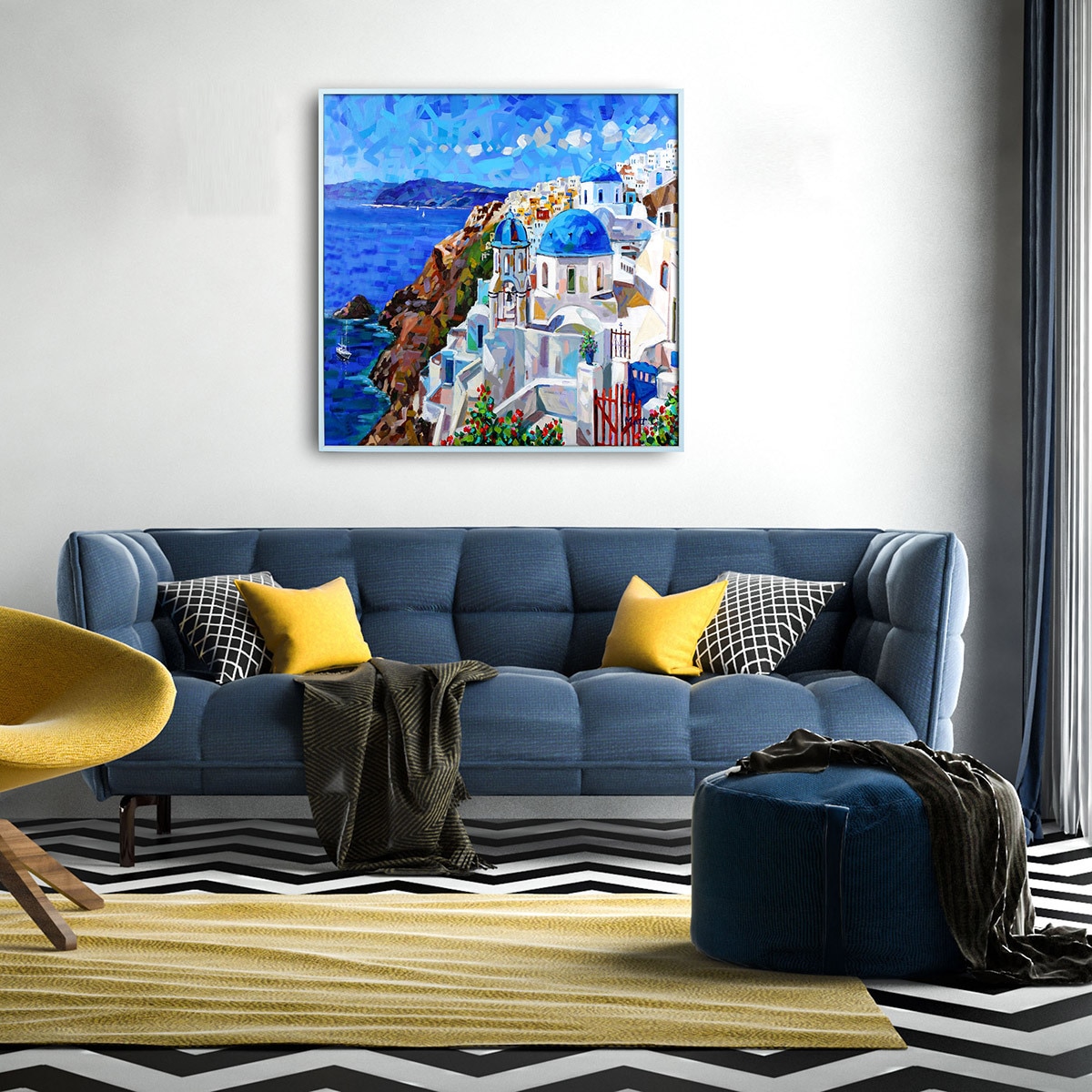 지클레 그림 액자 76x76cm - 그리스 산토리니
