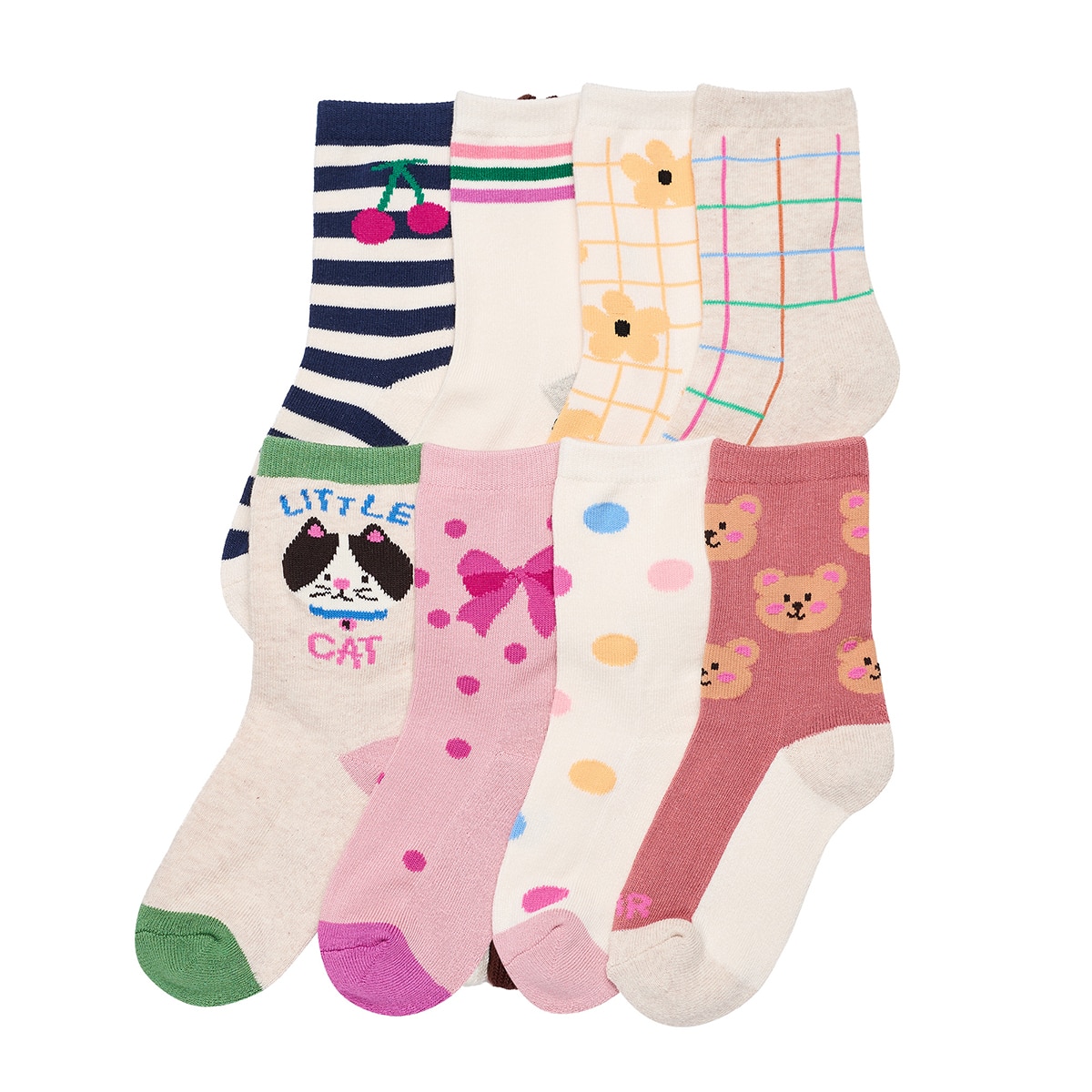 싹스탑 여아 모달 파일 양말 8족 - 하프파일, L (200mm - 230mm)