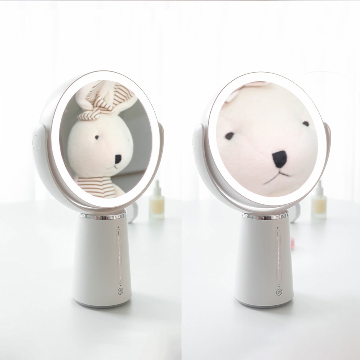 무아스 360도 회전 듀얼 무선 LED 거울 MLMMR9