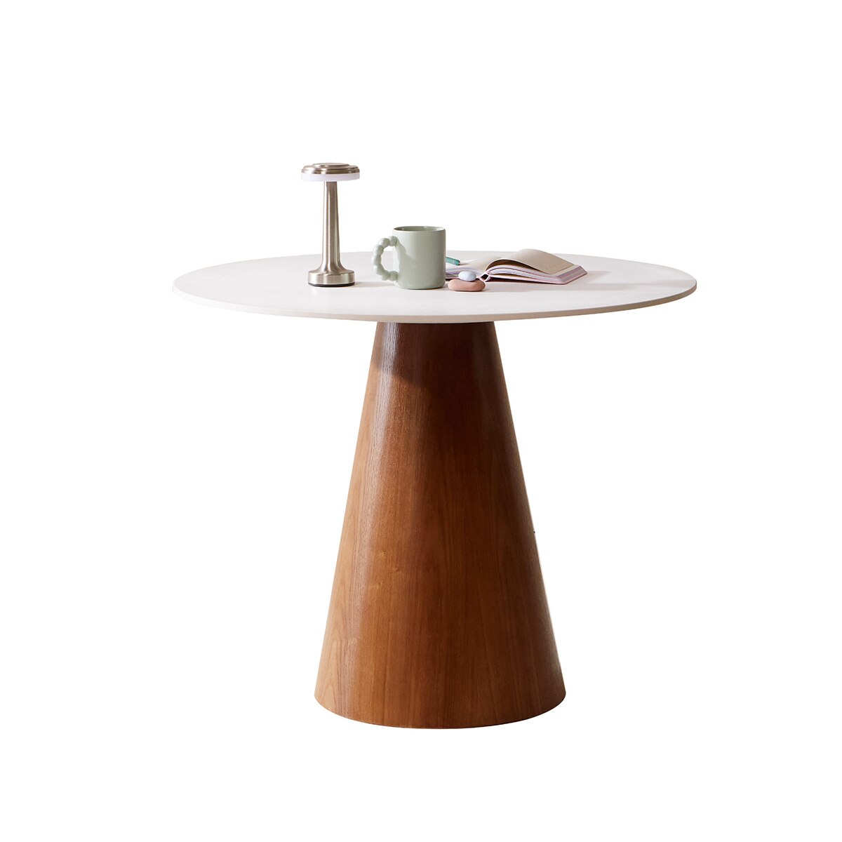 코아 원형 세라믹 식탁 세트 - 월넛