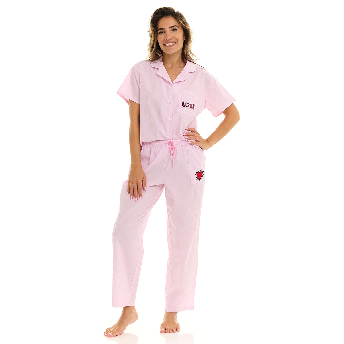 키스 해링 여성 코튼 파자마 세트 - 핑크, M