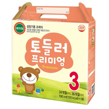 베지밀 토들러프리미엄3단계 190ml 16 x 4박스 베지밀 토들러프리미엄3단계 190ml 16 x 4박스