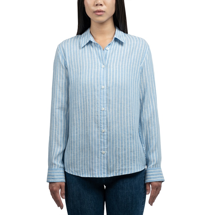잭스 여성 리넨 스트라이프 셔츠 - 블루, M