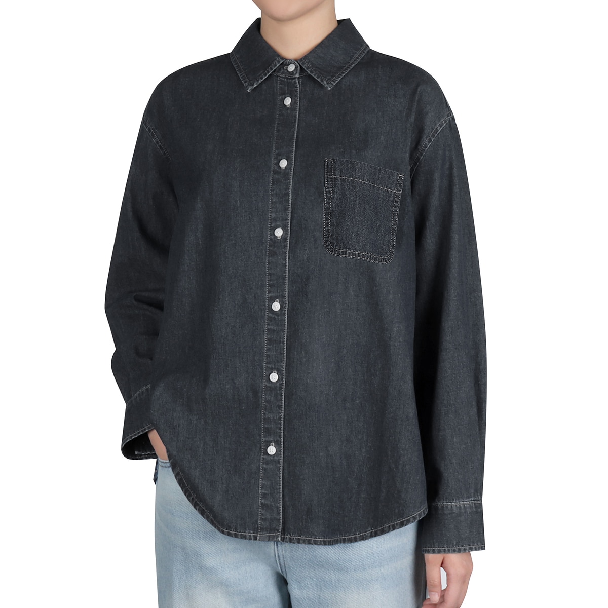 케네스콜 여성 데님 셔츠 - 블랙 인디고, L