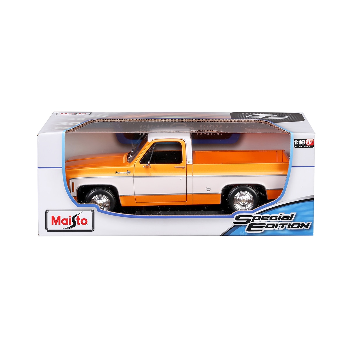 마이스토 장식용 1:18 축소 자동차 - 1974 쉐보레 C10 샤이엔 슈퍼(오렌지)