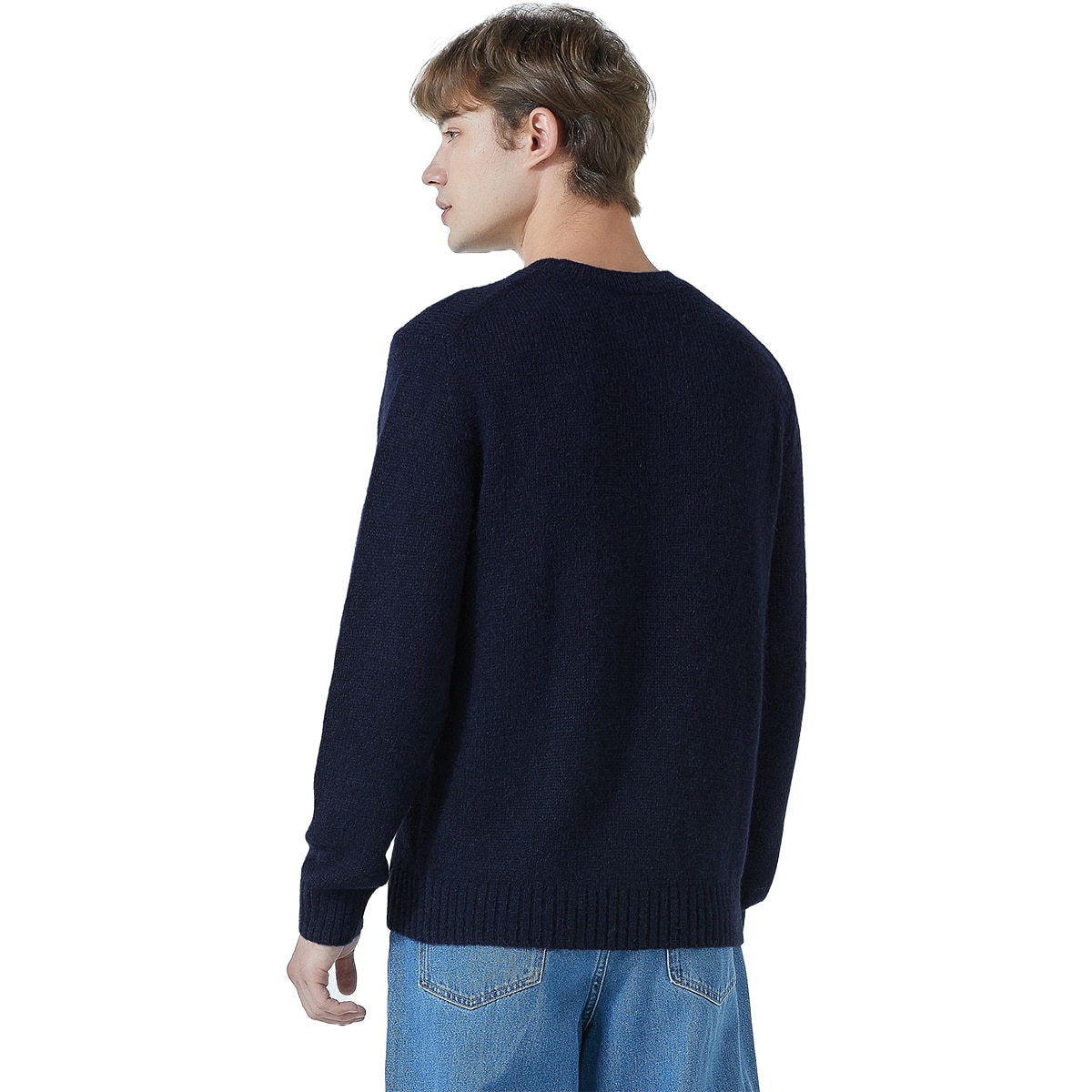 바인 남성 알파카 울 블랜디드 니트 - 네이비