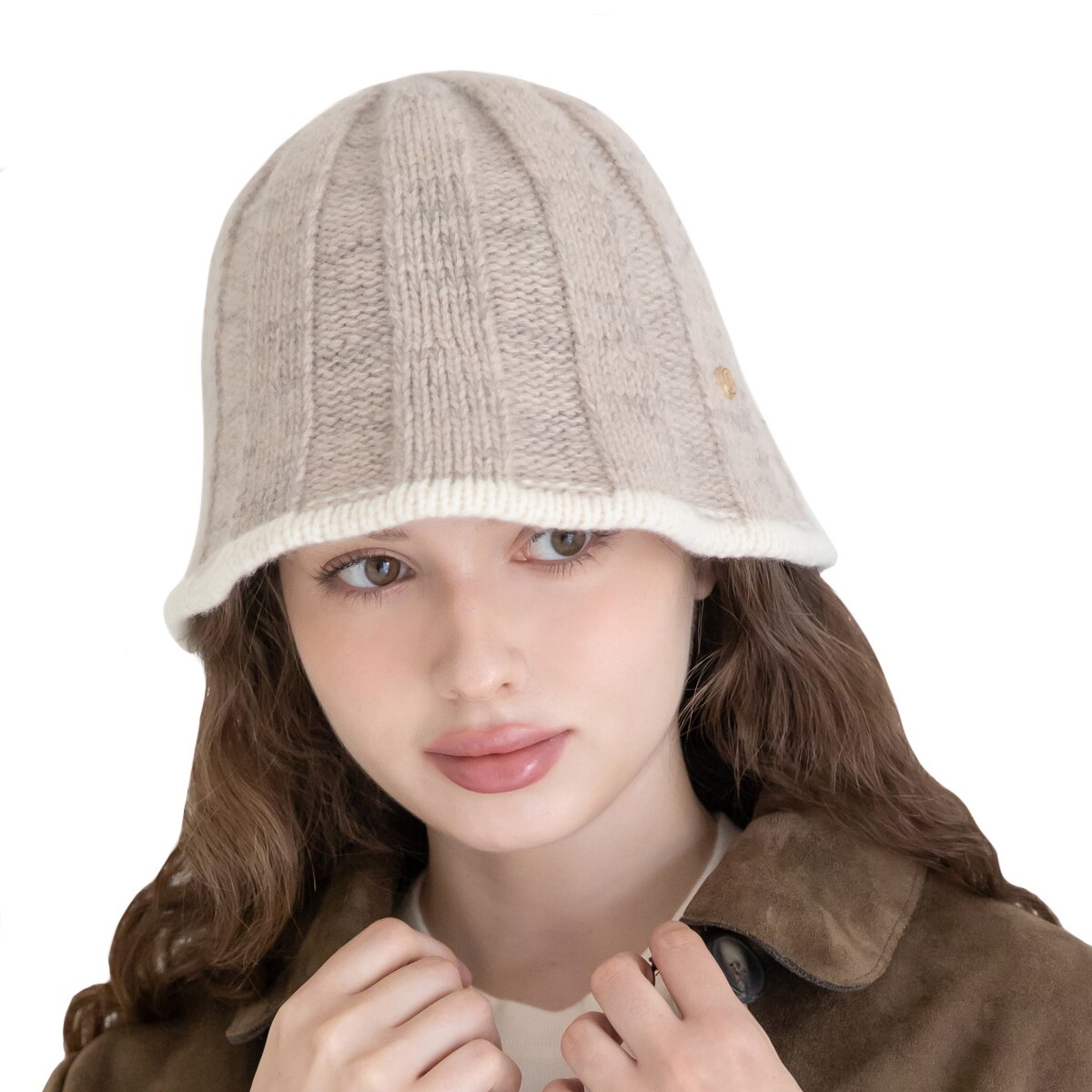 안드레아바나 여성 울 니트 모자 - 베이지