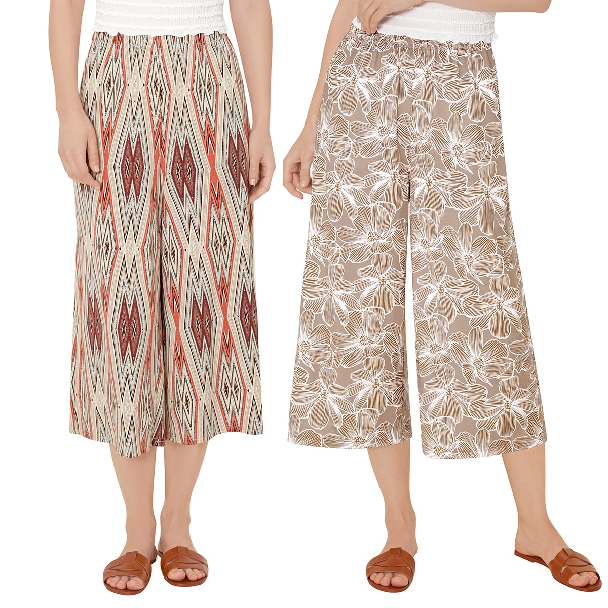 트라이엄프 여성 저지 라운지 바지 2PK - 오렌지 (플라워&다이아), M