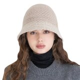 안드레아바나 여성 울 트위드 모자 - 베이지