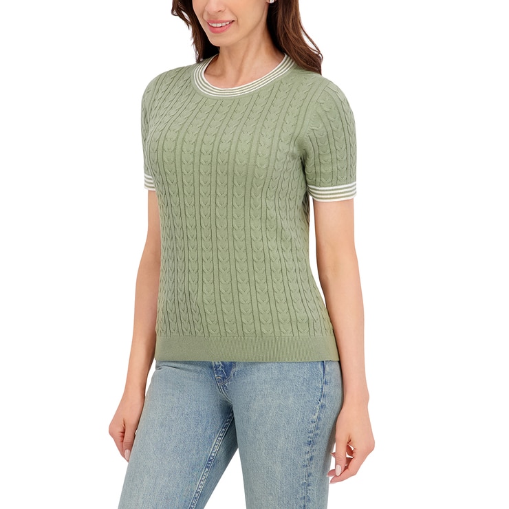할스톤 여성 케이블 반소매 니트 - 그린