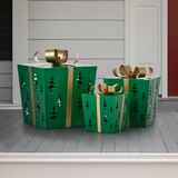 LED 메탈 선물 상자 장식 3개 세트 - 그린