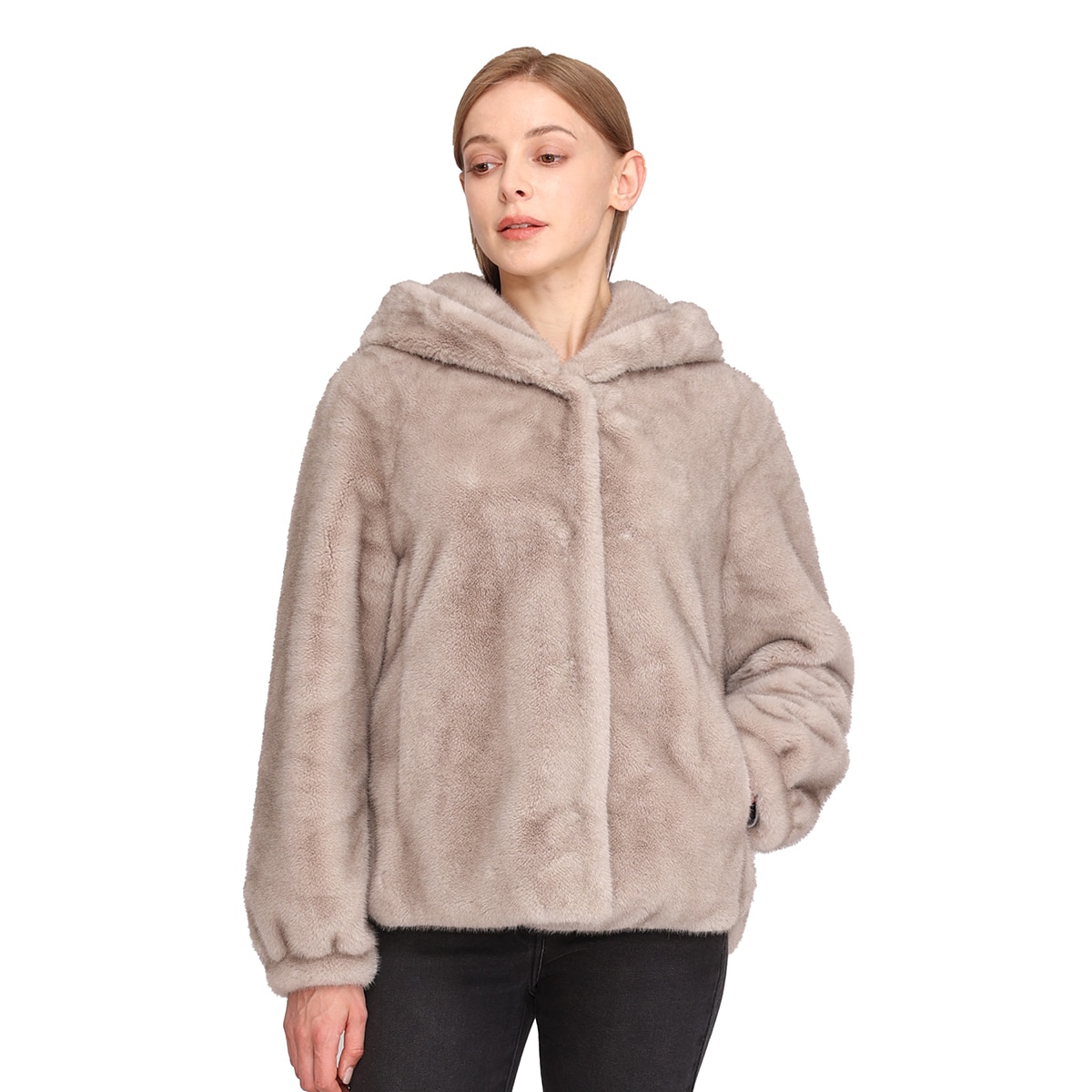 레니본 여성 인조퍼 재킷 - 그레이 레니본 여성 인조퍼 재킷 - 그레이