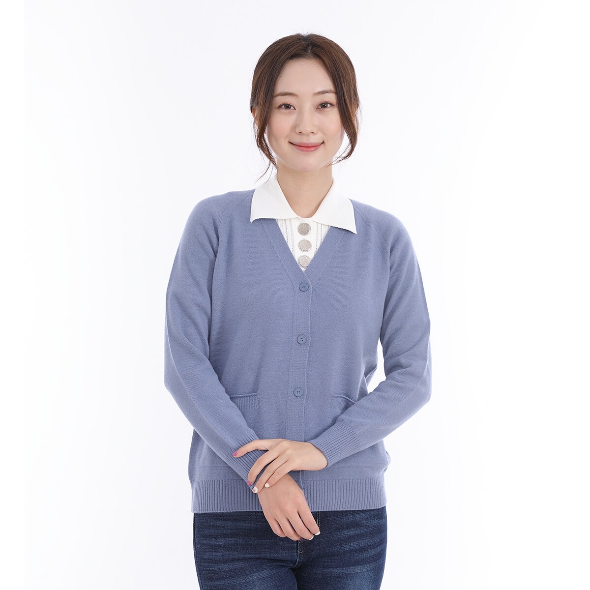 베네뜨 브이넥 포켓 가디건 - 블루, S