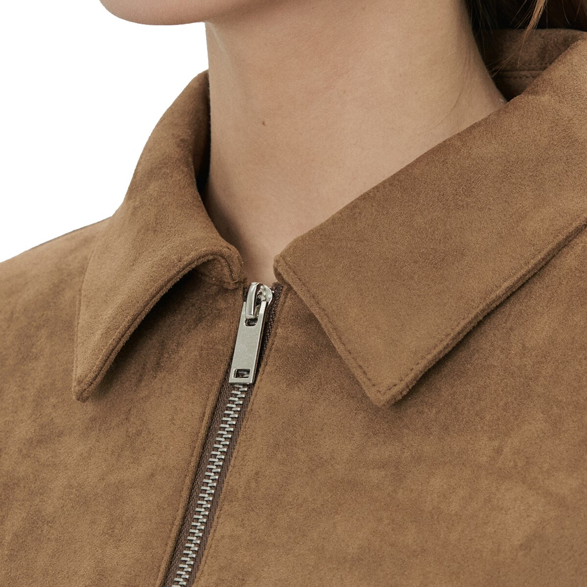 비지트 인 뉴욕 여성 인조 스웨이드 재킷 - 카멜