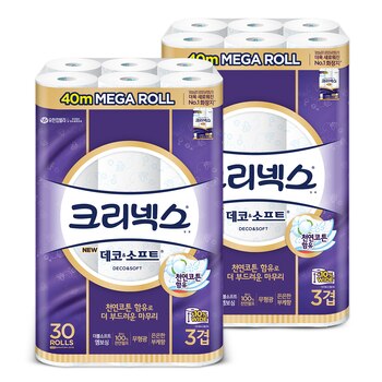 크리넥스 데코&소프트 3겹 화장지 40m x 30롤 x 2 크리넥스 데코&소프트 3겹 화장지 40m x 30롤 x 2
