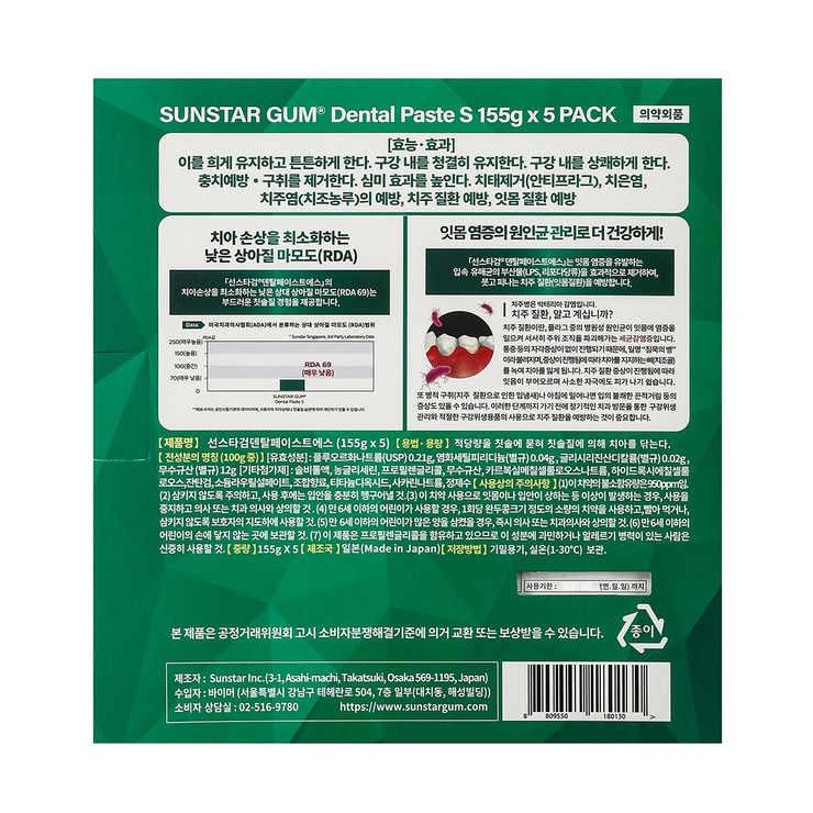 G.U.M 덴탈 치약 155g x 5개입