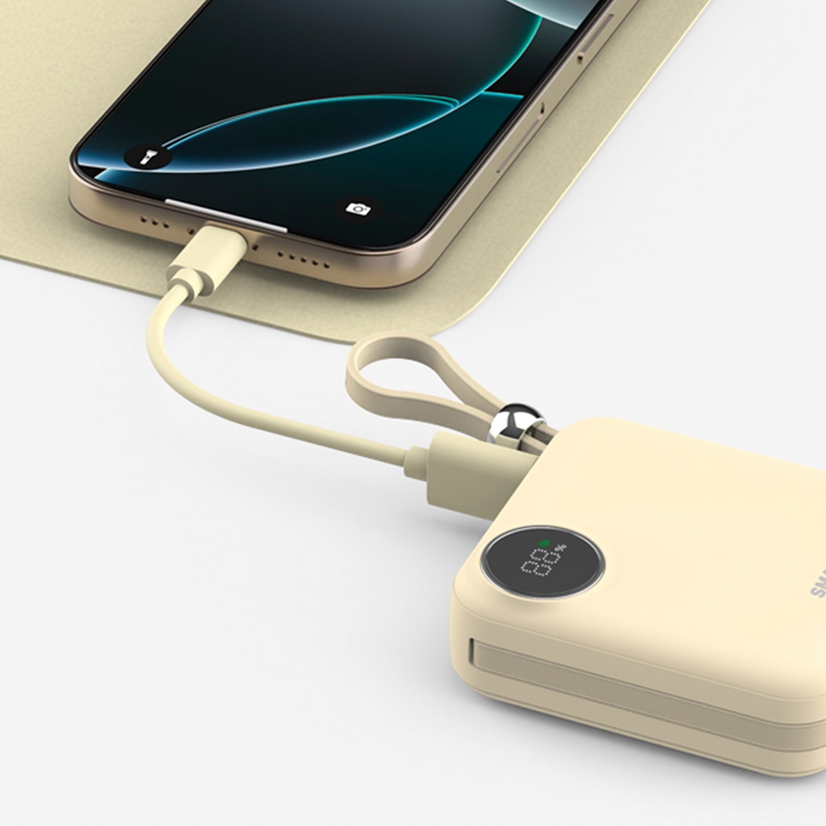 스마텍 케이블 일체형 미니 보조배터리 세트 2P - 베이지