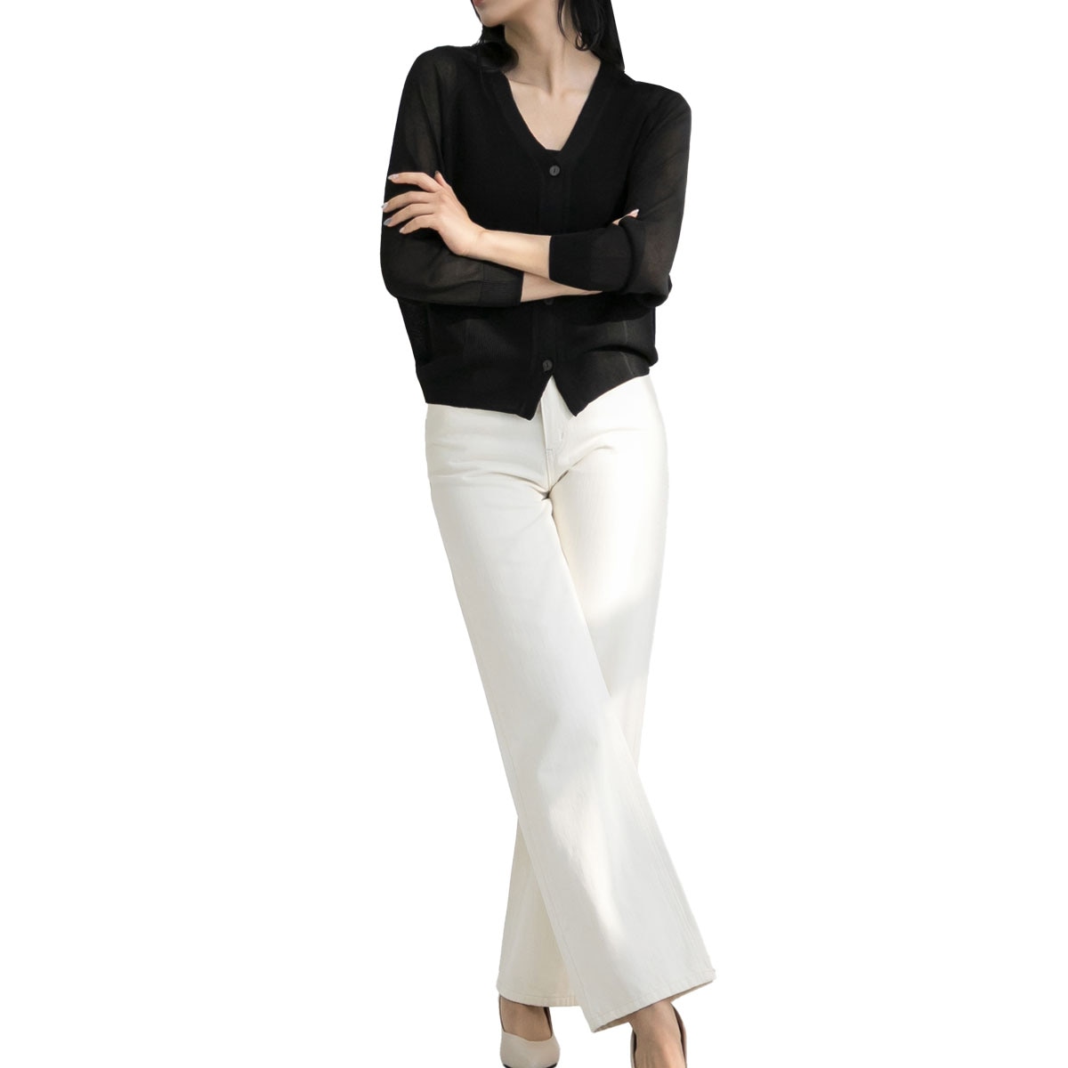 보니스팍스 여성 래글런 니트 가디건 - 블랙