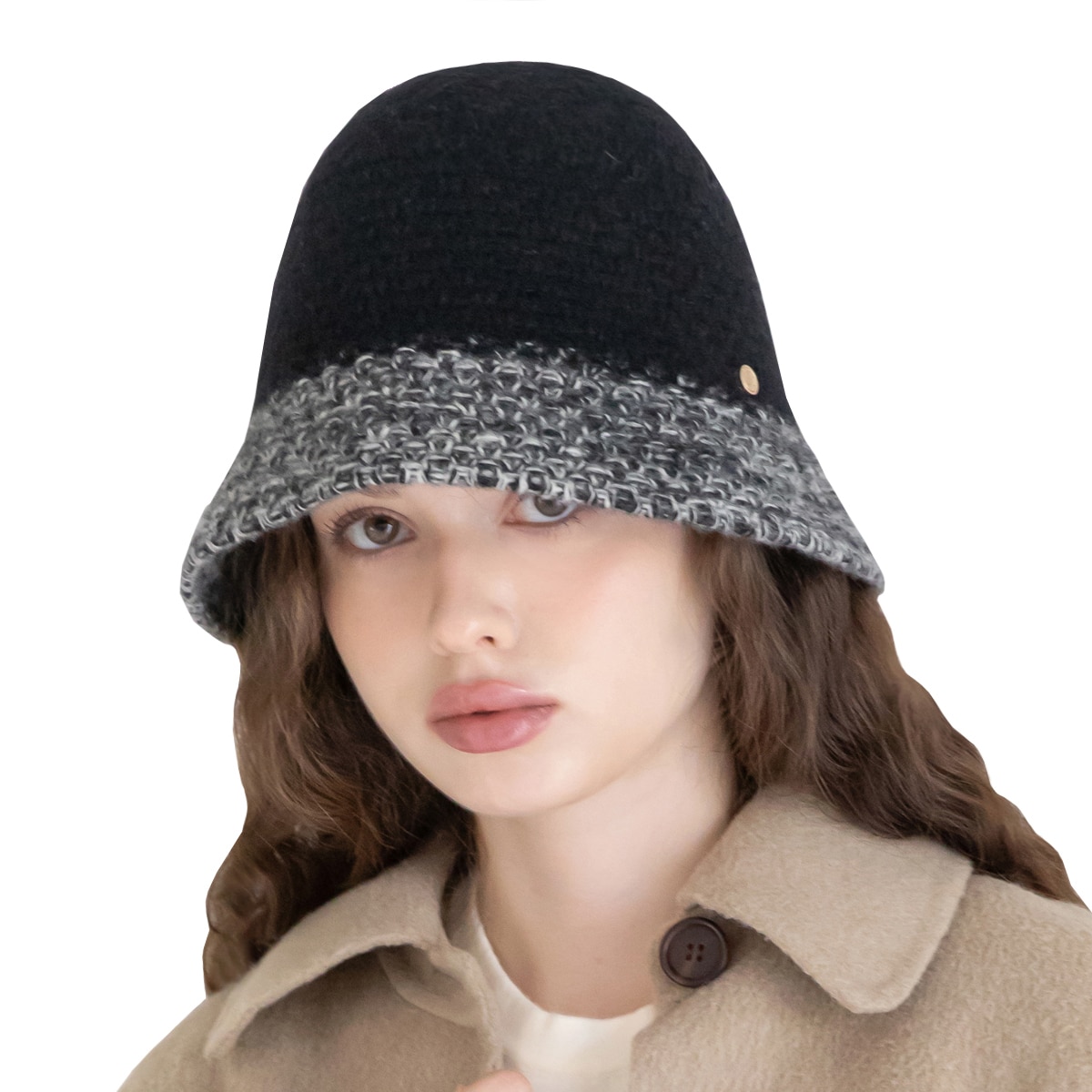 안드레아바나 여성 울 트위드 모자 - 블랙