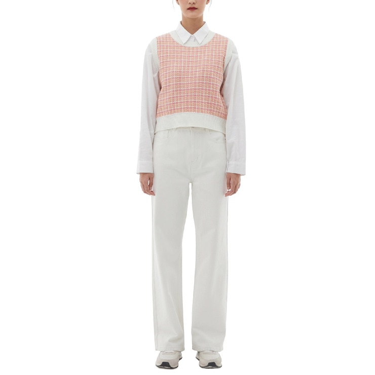 LAP 여성 체크 니트 베스트 - 핑크, M