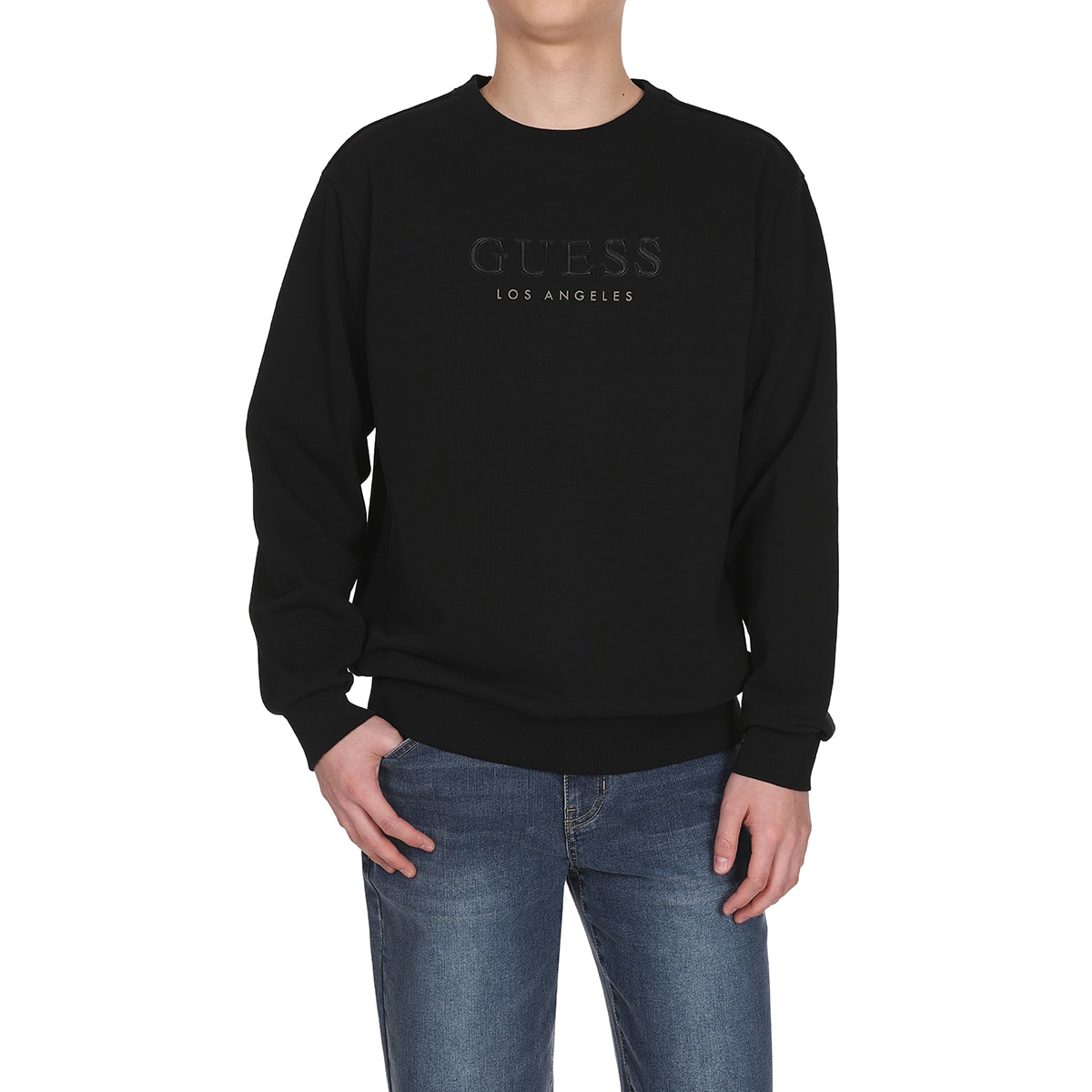 게스 남성 긴소매 티셔츠 - 블랙