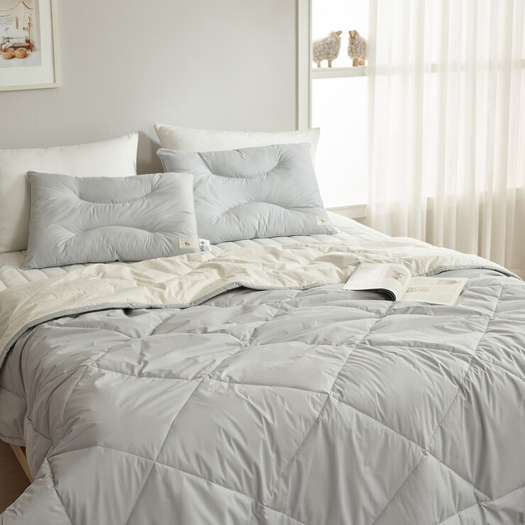 루마인 홈 사계절 솔리드 양모 이불 - 퀸, 그레이/아이보리