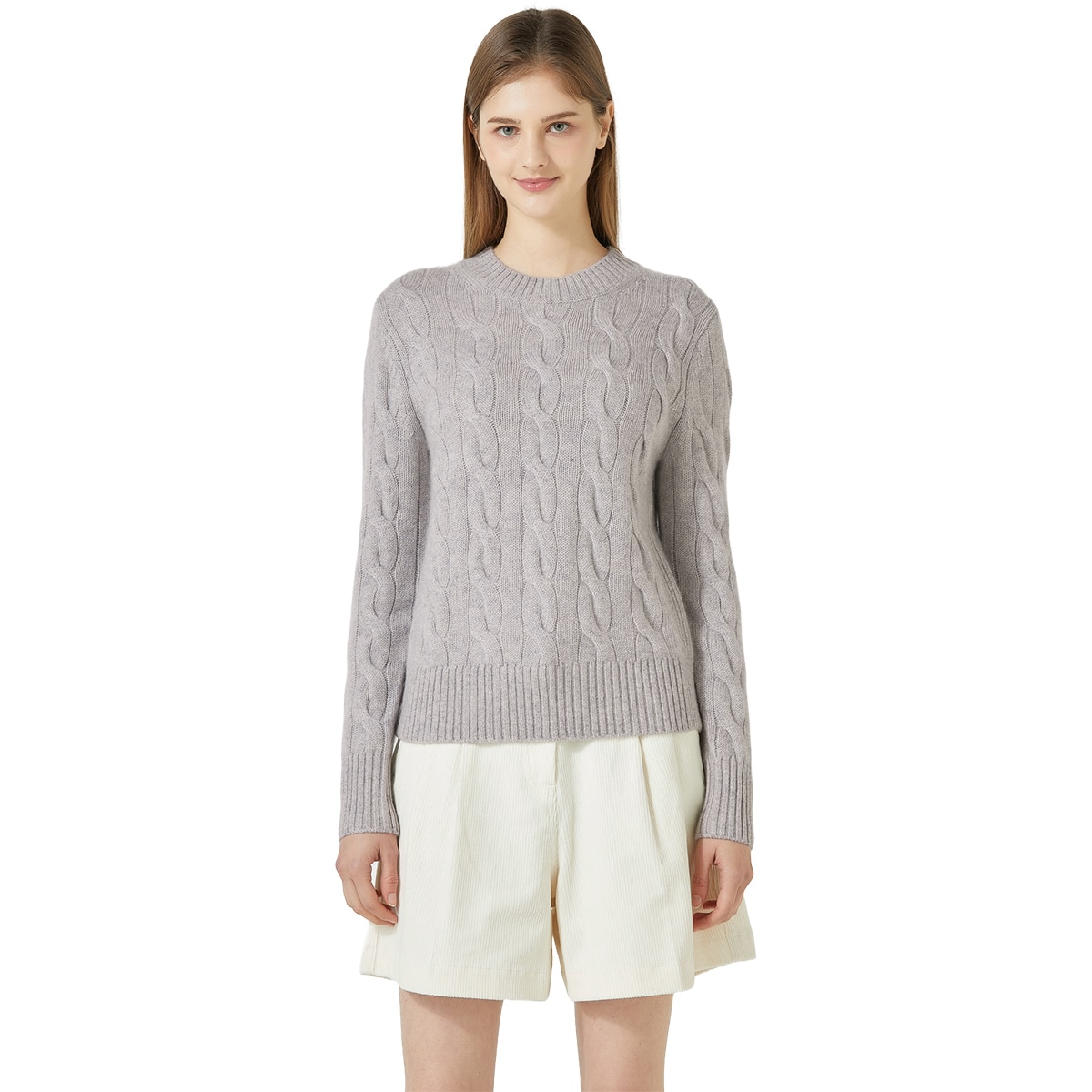 리디아 바인 여성 실크 캐시미어 케이블 스웨터 - 그레이지, L