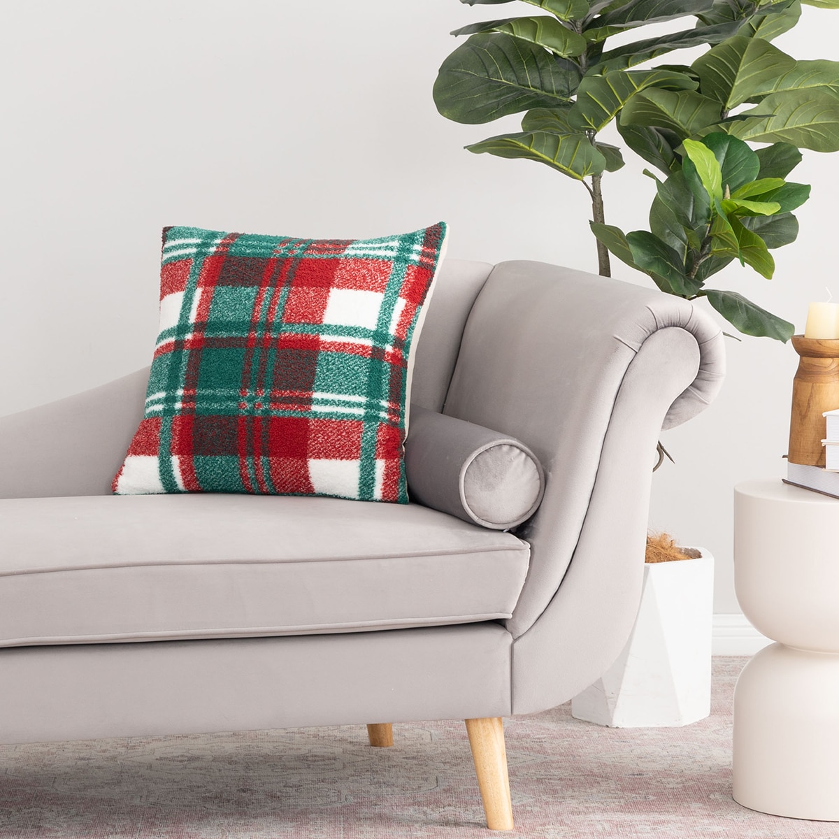 Berkshire 타탄 체크 데코 부클레 쿠션 50x50cm