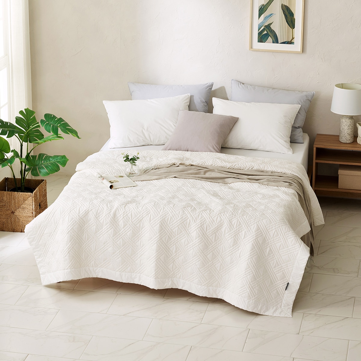 박홍근홈패션 워싱면 양모 스프레드 - 퀸, 화이트