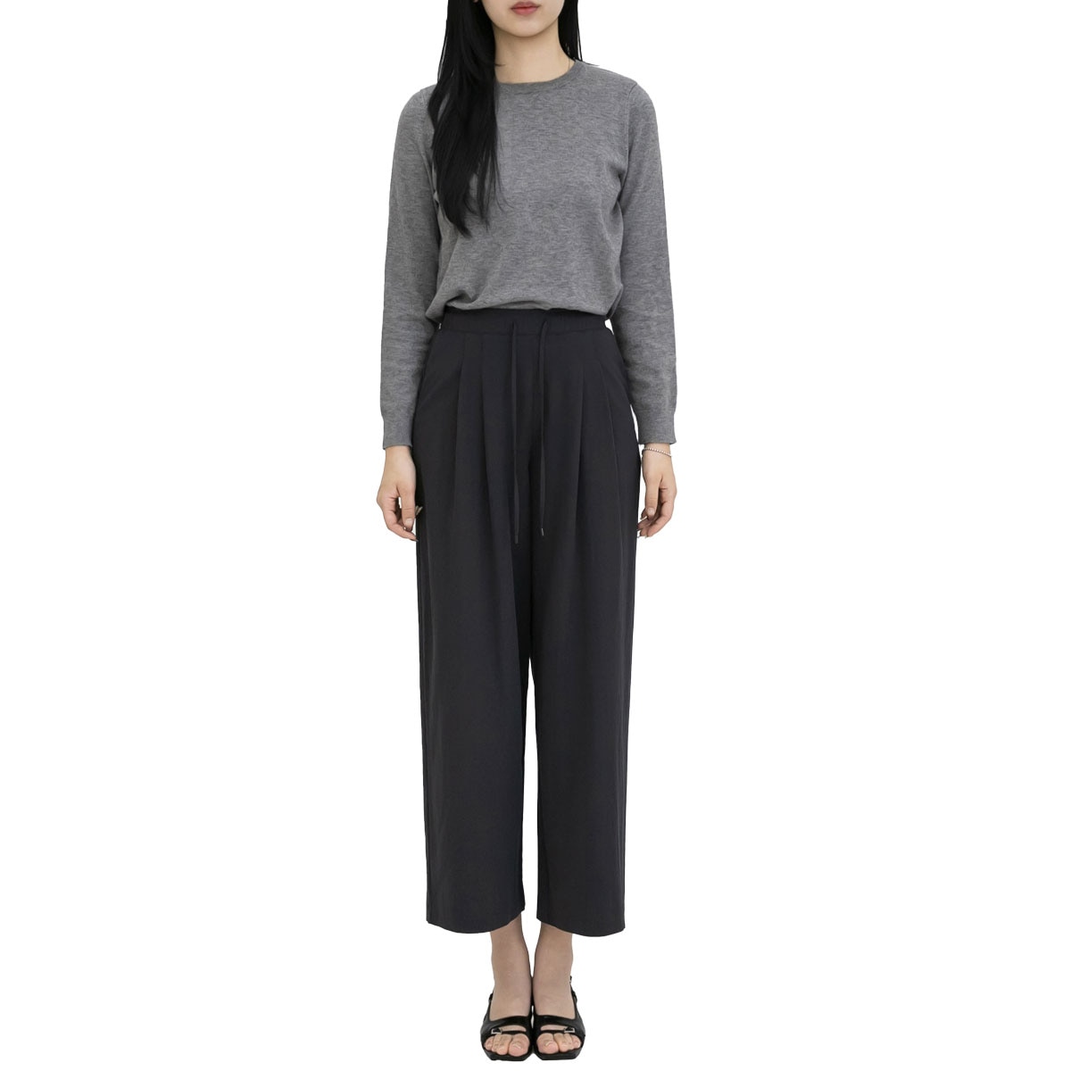 르샵 여성 핀턱 와이드 팬츠 - 다크 그레이