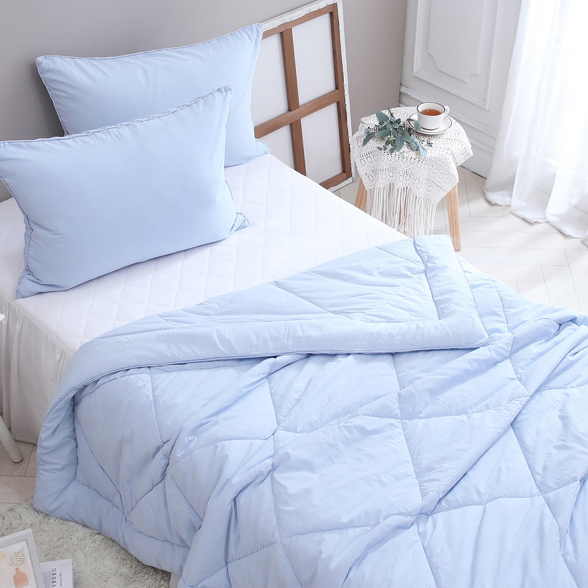 April At Home 60수 순면 피그먼트 차렵이불 - 싱글, 블루