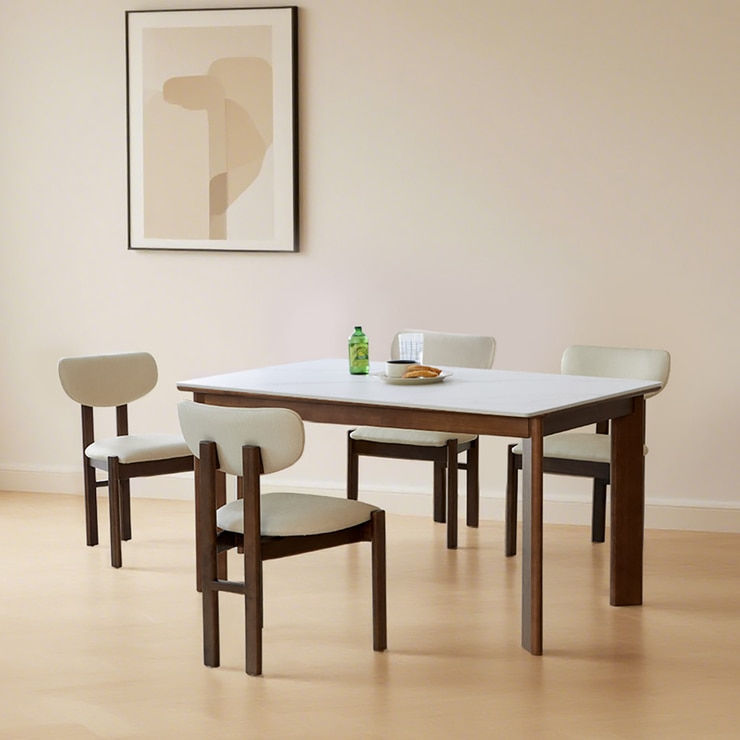 헤이지 세라믹 식탁 세트 4인 - 월넛