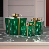 LED 메탈 선물 상자 장식 3개 세트 - 그린