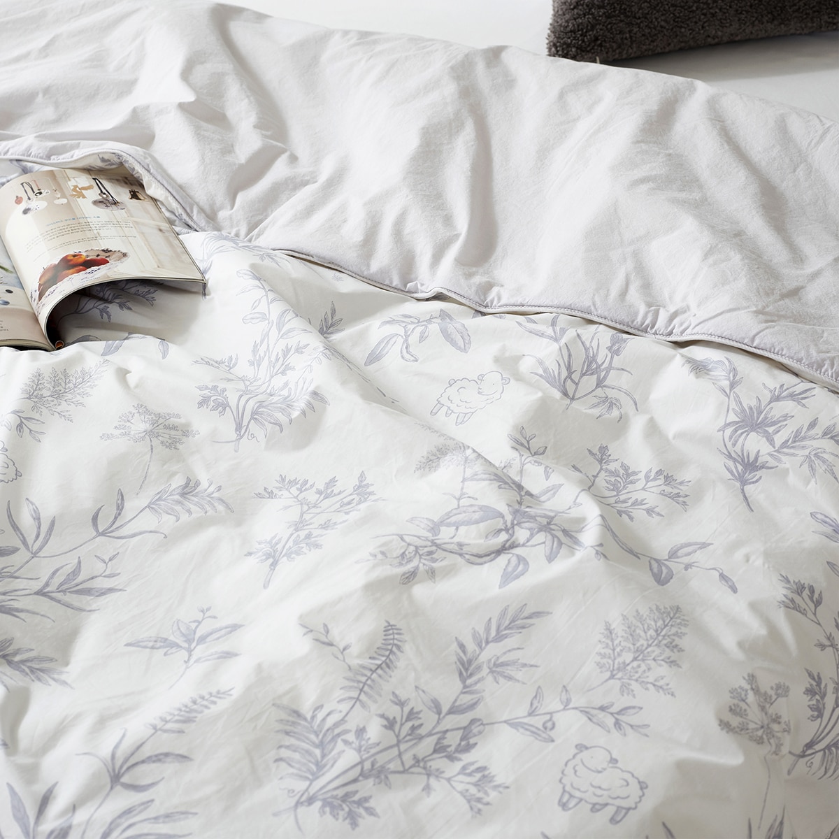 April At Home 80수면 프린트 파이핑 양모이불 - 싱글, 그레이