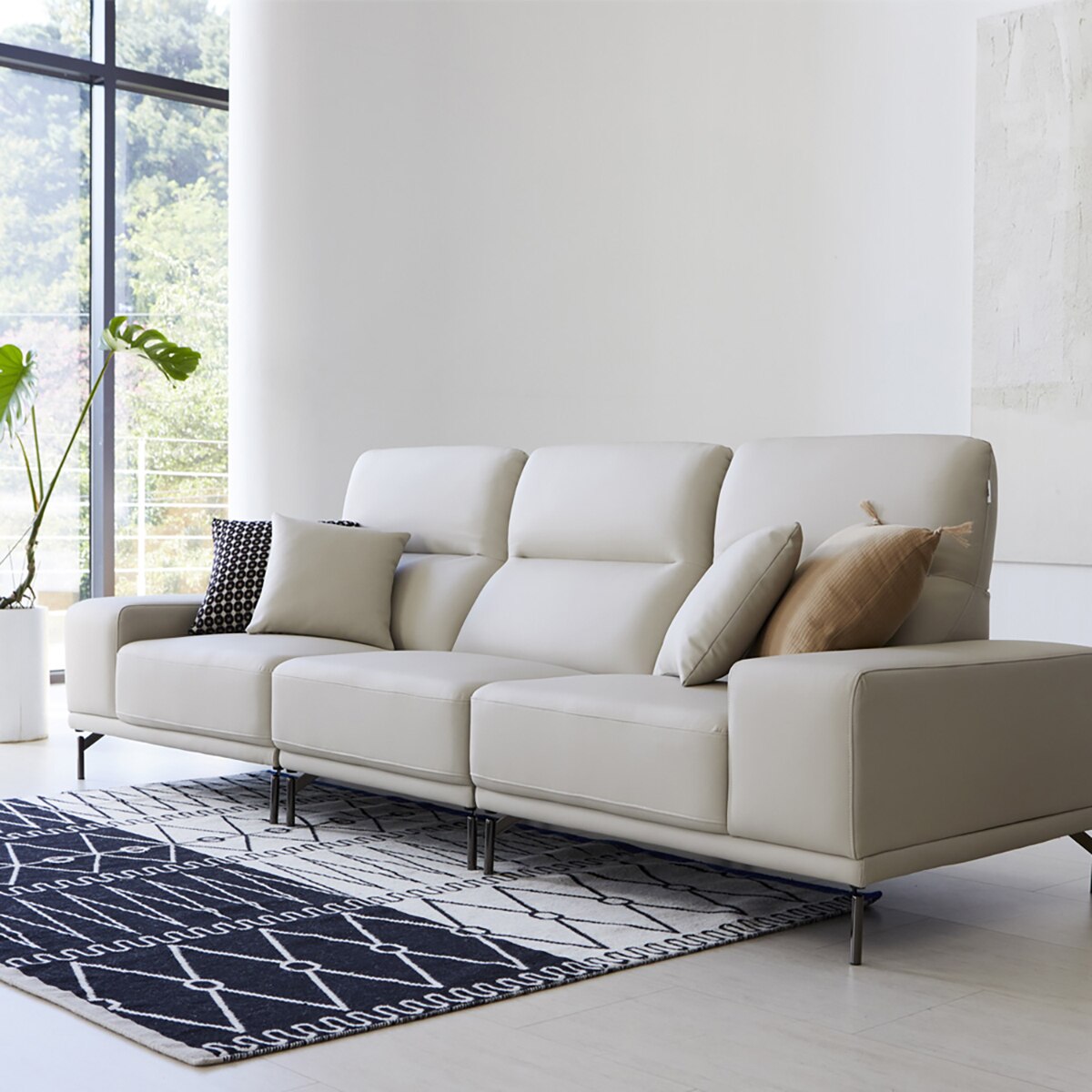 핸슨 루벤지 가죽 소파 4인 - 연그레이 핸슨 루벤지 가죽 소파 4인 - 연그레이