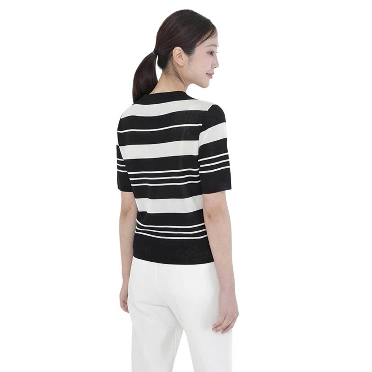 베네뜨 여성 카라 스트라이프 풀오버 니트 - 블랙>오트밀, S