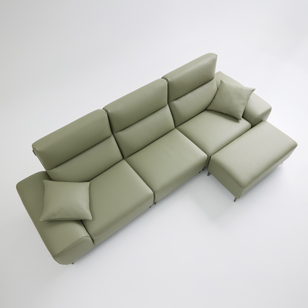 UND NA17 전체 천연 이태리 슈렁큰통가죽 4인 소파+보조스툴 - 올리브그린