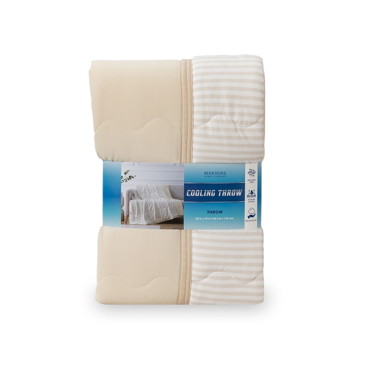 Berkshire 양면 쿨링 담요 152x178cm - 베이지스트라이프화이트