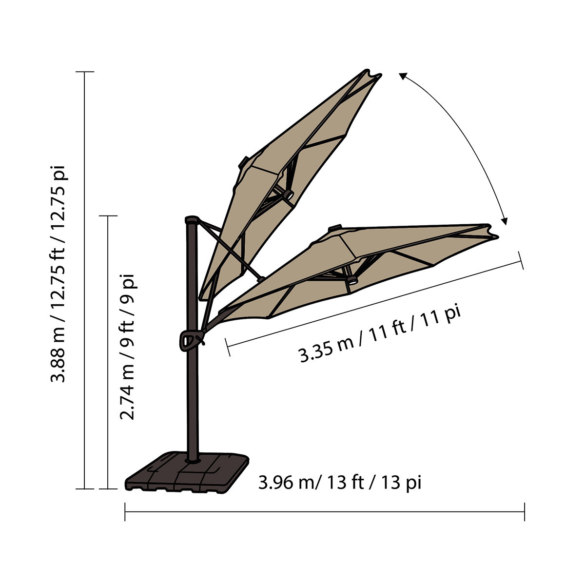 앳레저  LED 캔틸레버 우산，지름 3.35m,베이지