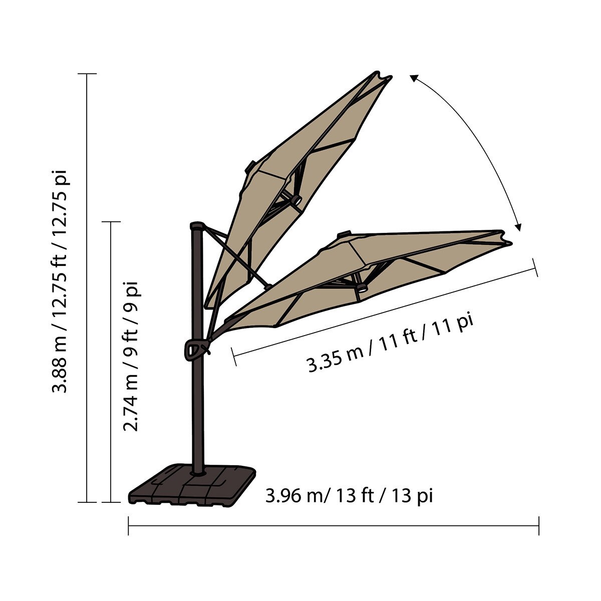 앳레저  LED 캔틸레버 우산，지름 3.35m,베이지