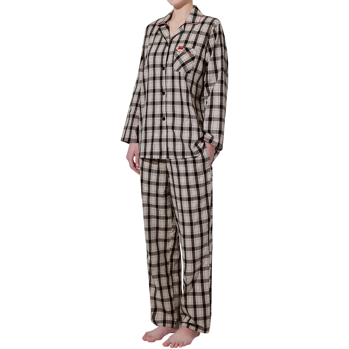 게스 여성 코튼 파자마 세트 - 아이보리 체크, S