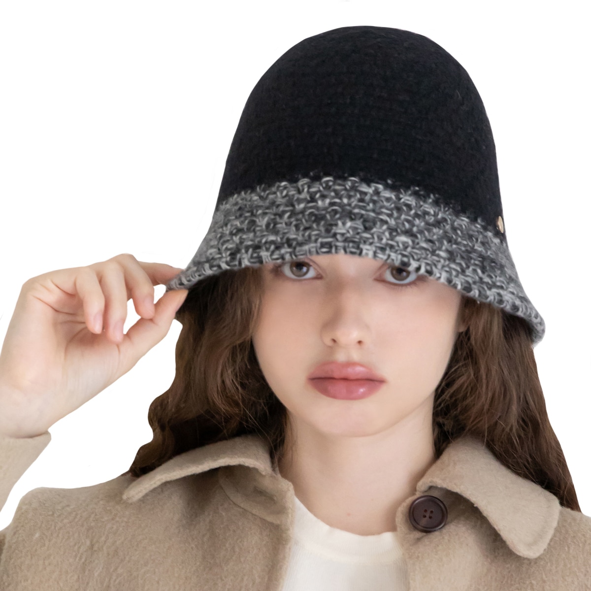 안드레아바나 여성 울 트위드 모자 - 블랙