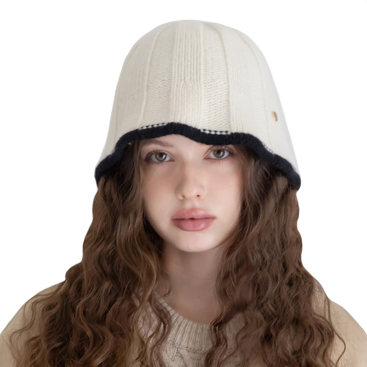 안드레아바나 여성 울 니트 모자 - 아이보리
