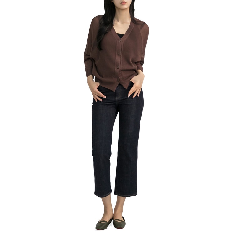 보니스팍스 여성 래글런 니트 가디건 - 브라운