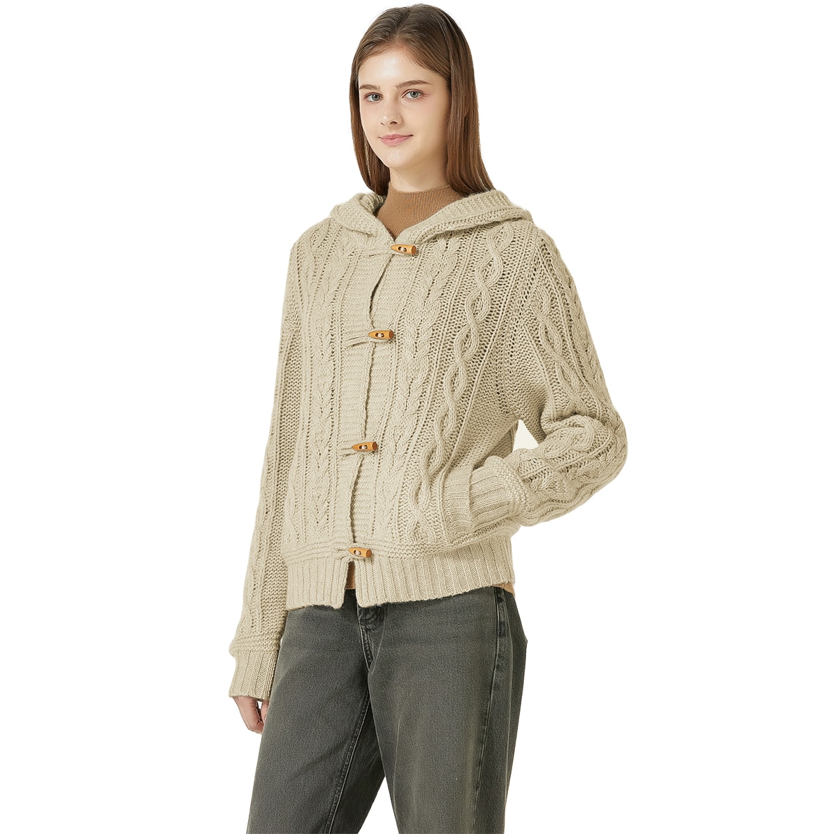 리디아 바인 여성 울 100% 케이블 후드 가디건 리디아 바인 여성 울 100% 케이블 후드 가디건