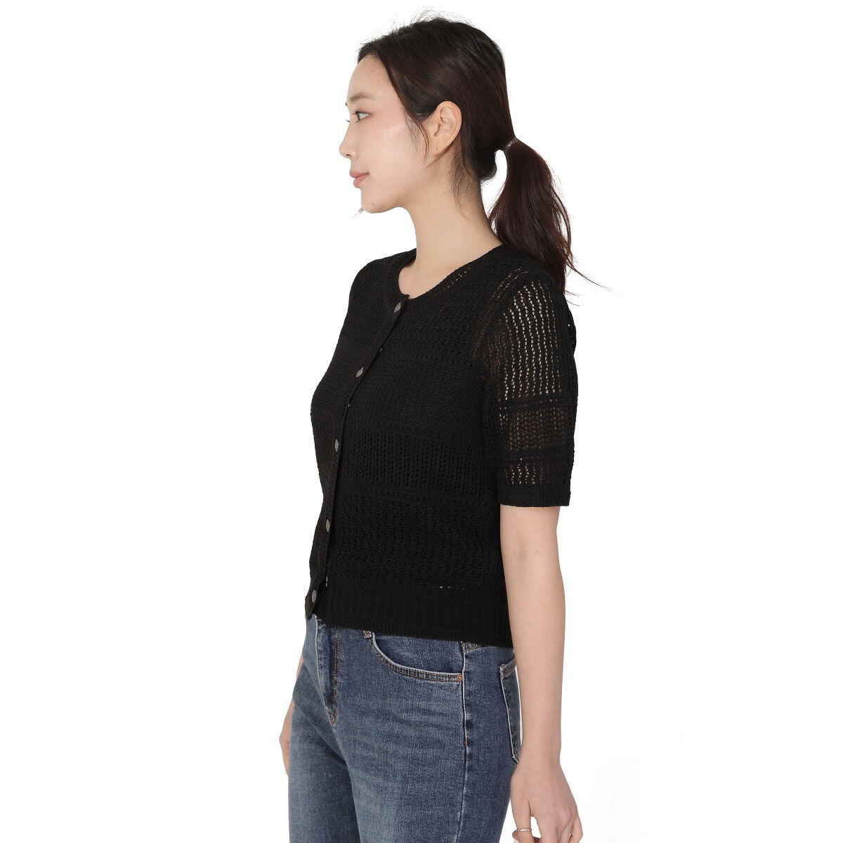 베네뜨 여성 메쉬 가디건 - 블랙