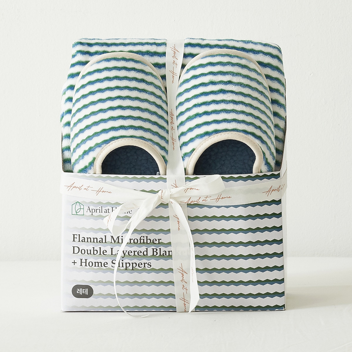 April At Home 플란넬 극세사 담요 슬리퍼 선물세트 - 레테(그린스트라이프) April At Home 플란넬 극세사 담요 슬리퍼 선물세트 - 레테(그린스트라이프)