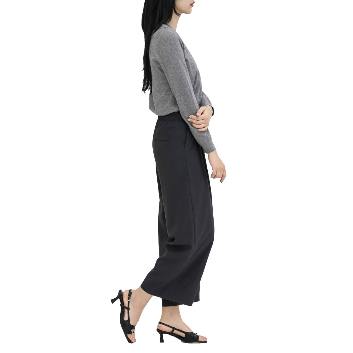 르샵 여성 핀턱 와이드 팬츠 - 다크 그레이