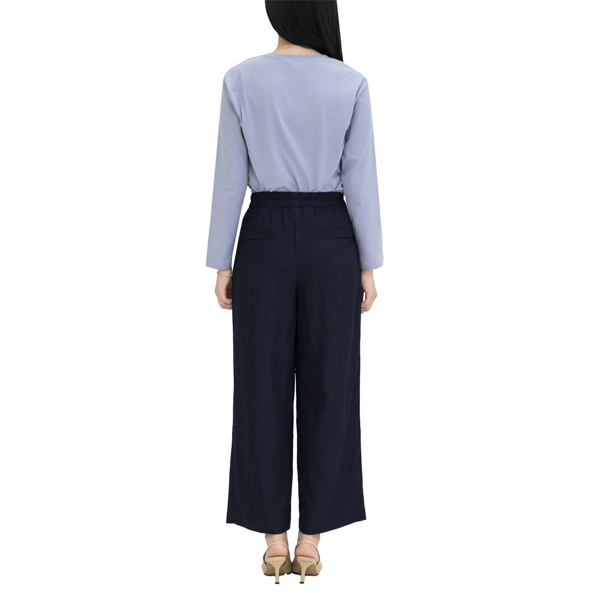 르샵 여성 핀턱 와이드 팬츠 - 네이비