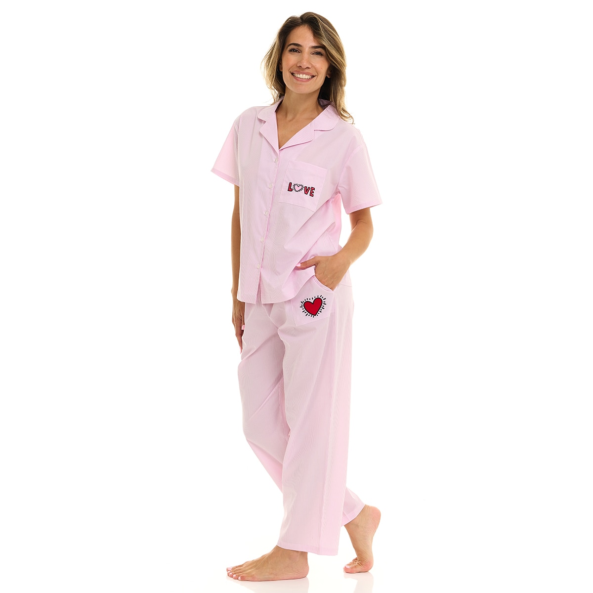 키스 해링 여성 코튼 파자마 세트 - 핑크, M